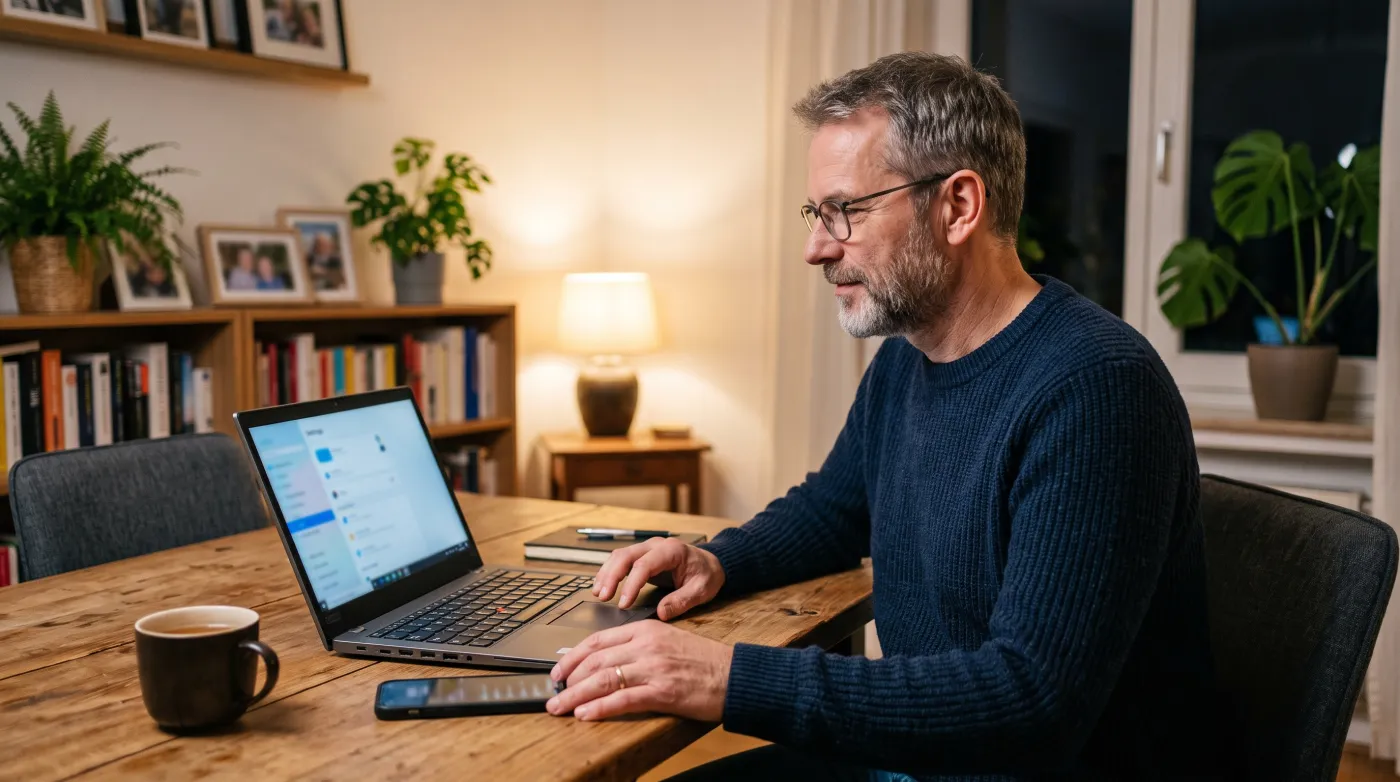 Verbraucher prüft seine Bankeinstellungen am Laptop
